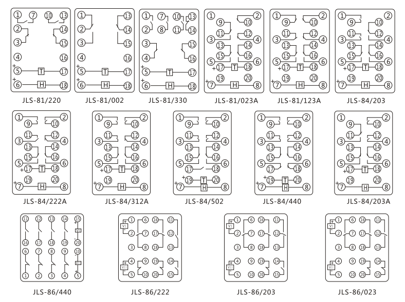 JLS-84/312A靜態雙位置繼電器內部及外引接線圖(正視圖) JLS-84/312A靜態雙位置繼電器內部及外引接線圖(正視圖)