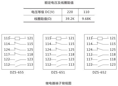 DZS-651中間繼電器內部接線及外引接線圖 DZS-651中間繼電器內部接線及外引接線圖