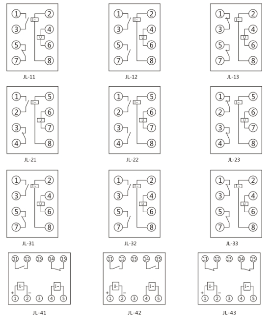 JL-41內(nèi)部接線及外引接線圖(正視圖)