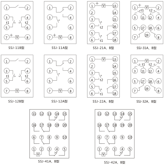 SSJ-22A靜態時間繼電器內部接線及外引接線圖(正視圖)圖片 SSJ-22A靜態時間繼電器內部接線及外引接線圖(正視圖)圖片