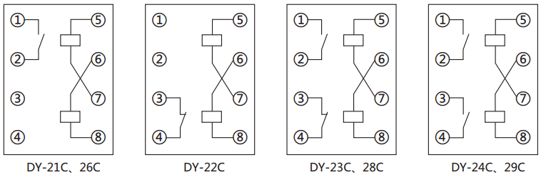 DY-28C電壓繼電器內(nèi)部接線圖 DY-28C電壓繼電器內(nèi)部接線圖