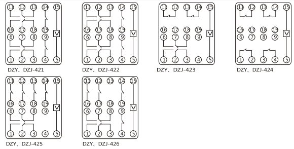 DZY(J)-401導軌式中間繼電器內部端子外引接線圖(正視) DZY(J)-401導軌式中間繼電器內部端子外引接線圖(正視)