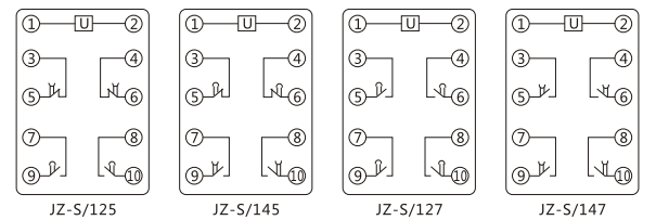JZ-S/444靜態可調延時中間繼電器內部接線圖及外引接線圖 JZ-S/444靜態可調延時中間繼電器內部接線圖及外引接線圖