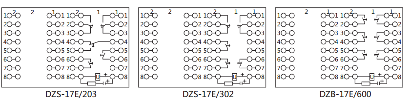 DZS-17E/302延時中間繼電器內部接線及外引接線圖(背視) DZS-17E/302延時中間繼電器內部接線及外引接線圖(背視)