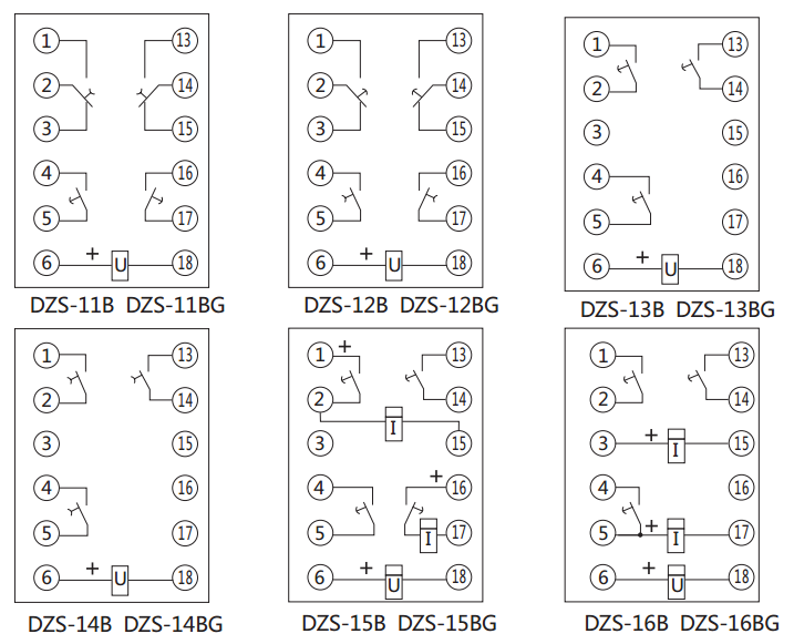 DZS-15BG延時(shí)中間繼電器內(nèi)部接線圖及外引接線圖 DZS-15BG延時(shí)中間繼電器內(nèi)部接線圖及外引接線圖